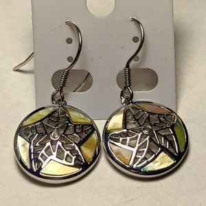 Sterling silver sea stars, mother of pearl white abelone with white topaz
